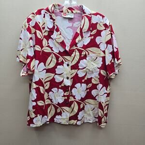 Vintage Hilo Hattie Hawaiian Short-Sleeve Button-Up Shirt Size XL Floral Red